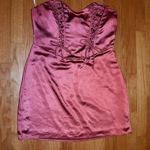 Satin Lace-Up Dress in Mauve